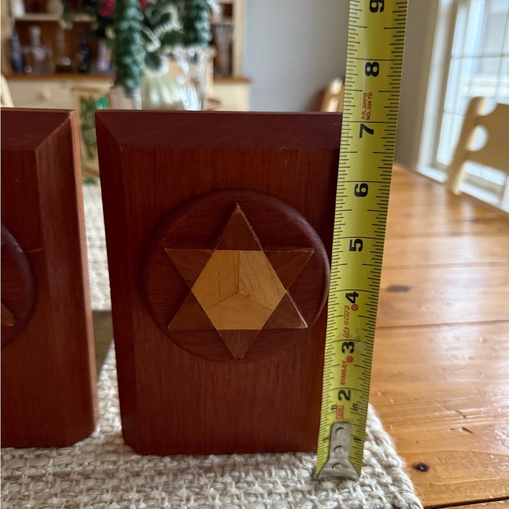 Ram-Sand Cherry Wood Engraved Accent 3D Panel Star of David Bookends - Picture 13 of 15